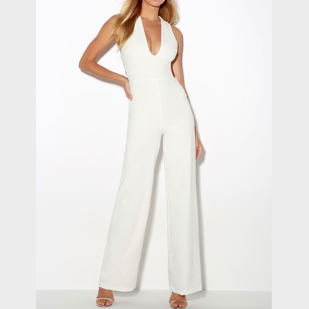 Thinking Out Loud White Backless Jumpsuit